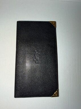 Yves Saint Laurent Black Leather Card & Key Holder with Gold Corner Accents